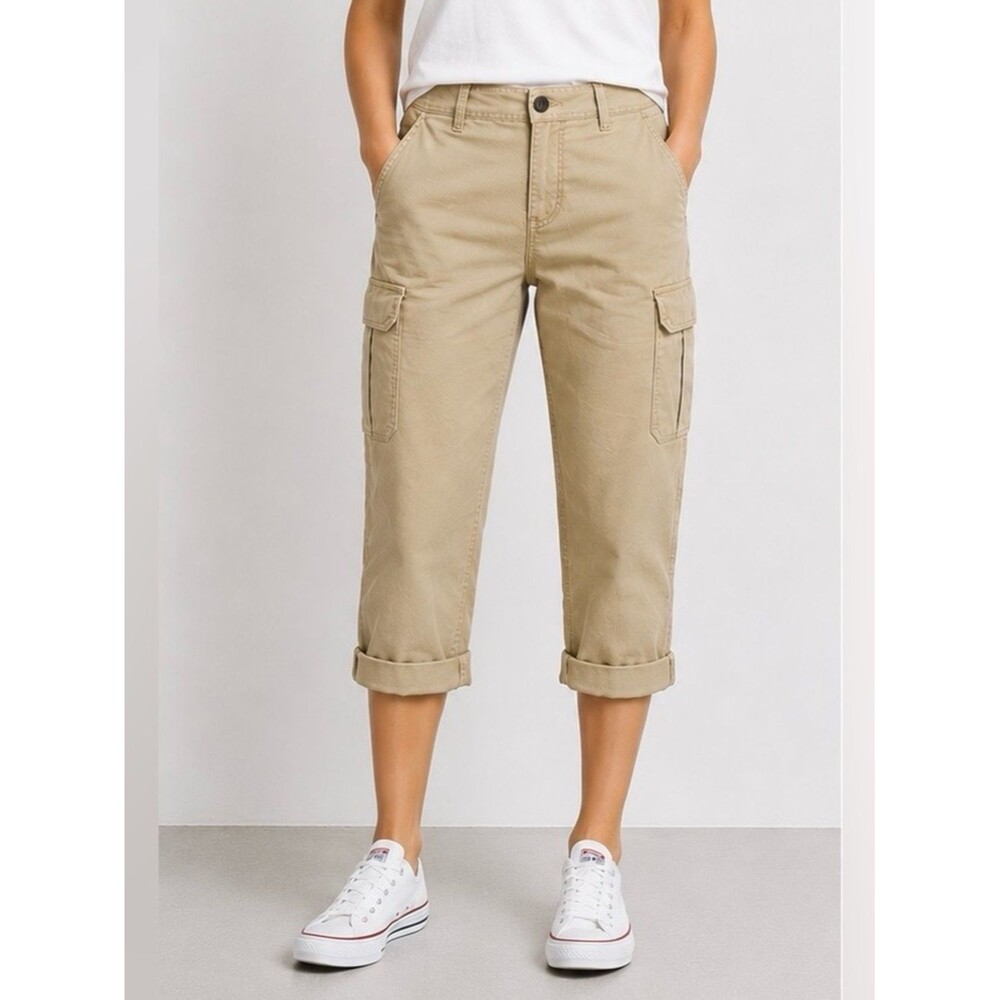 Calvin Klein Jeans Beige Cropped Cargo Pants Cotton Stretch Utility Size 8 N